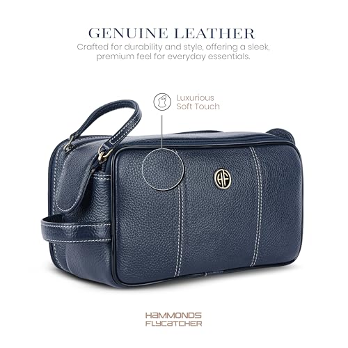 Hammonds Flycatcher Genuine Leather Travel Organizer Pouch - Toiletry Bag for Men and Women Cosmetic Organizer Bag, Shaving Kit Bag for Men Toiletry Pouch for Mens with Multiple Pockets - Blue - Image 2