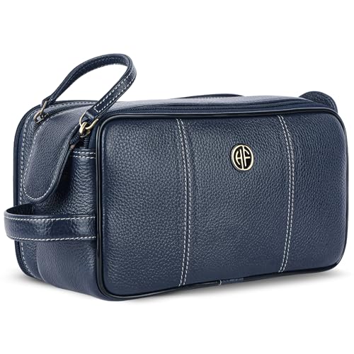 Hammonds Flycatcher Genuine Leather Travel Organizer Pouch - Toiletry Bag for Men and Women Cosmetic Organizer Bag, Shaving Kit Bag for Men Toiletry Pouch for Mens with Multiple Pockets - Blue - Image 1