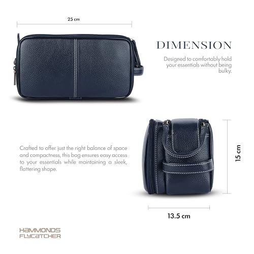 Hammonds Flycatcher Genuine Leather Travel Organizer Pouch - Toiletry Bag for Men and Women Cosmetic Organizer Bag, Shaving Kit Bag for Men Toiletry Pouch for Mens with Multiple Pockets - Blue - Image 5