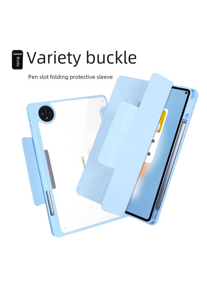 Generic - OPPOPad34Pro Flat Protective Cover Pad2 Acrylic Light And Thin 3 Y Folding Variable PadAir2 Anti-bending Suitable-Color:White Ice Blue [one/variable Buckle]]-Applicable Model:Oppo Pad4 Pro (13.2inch ) (2.0 Backplane) Shipped Around 10 - Image 1