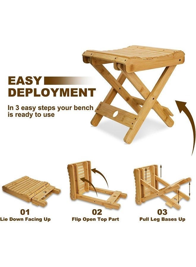 Folding Stool Natural Bamboo Chair Stool for Shaving Foot Rest Shower Picnic Fishing - Image 2
