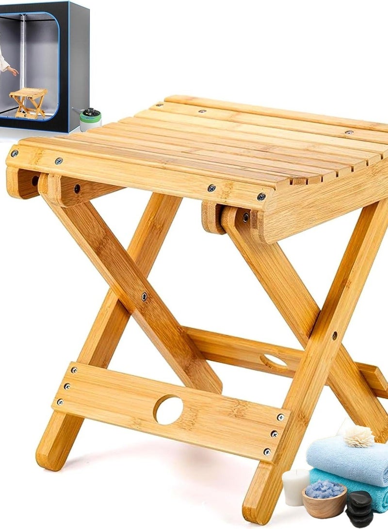 Folding Stool Natural Bamboo Chair Stool for Shaving Foot Rest Shower Picnic Fishing - Image 1