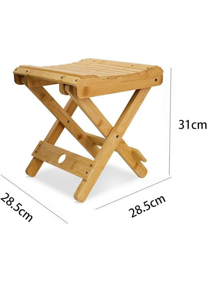 Folding Stool Natural Bamboo Chair Stool for Shaving Foot Rest Shower Picnic Fishing - Image 3