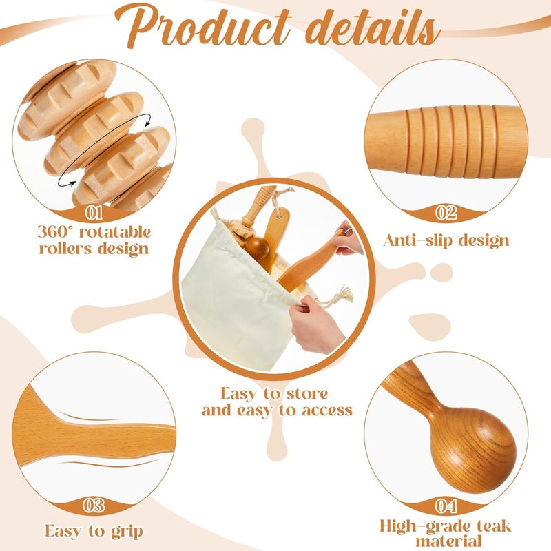 Threlaco 4in1 Wood Therapy Massage Tools Wood Body Sculpting Tools Lymphatic Drainage Massager Wooden Massager Body Shaping for Relieving Muscle Pain Smoothing and Toning Skin - Image 3