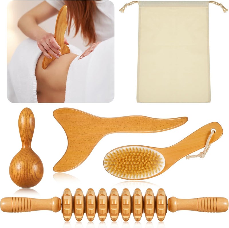 Threlaco 4in1 Wood Therapy Massage Tools Wood Body Sculpting Tools Lymphatic Drainage Massager Wooden Massager Body Shaping for Relieving Muscle Pain Smoothing and Toning Skin - Image 1
