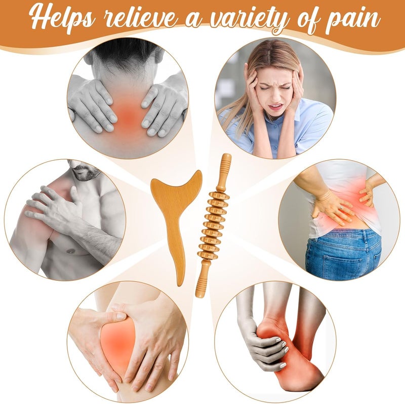 Threlaco 4in1 Wood Therapy Massage Tools Wood Body Sculpting Tools Lymphatic Drainage Massager Wooden Massager Body Shaping for Relieving Muscle Pain Smoothing and Toning Skin - Image 4