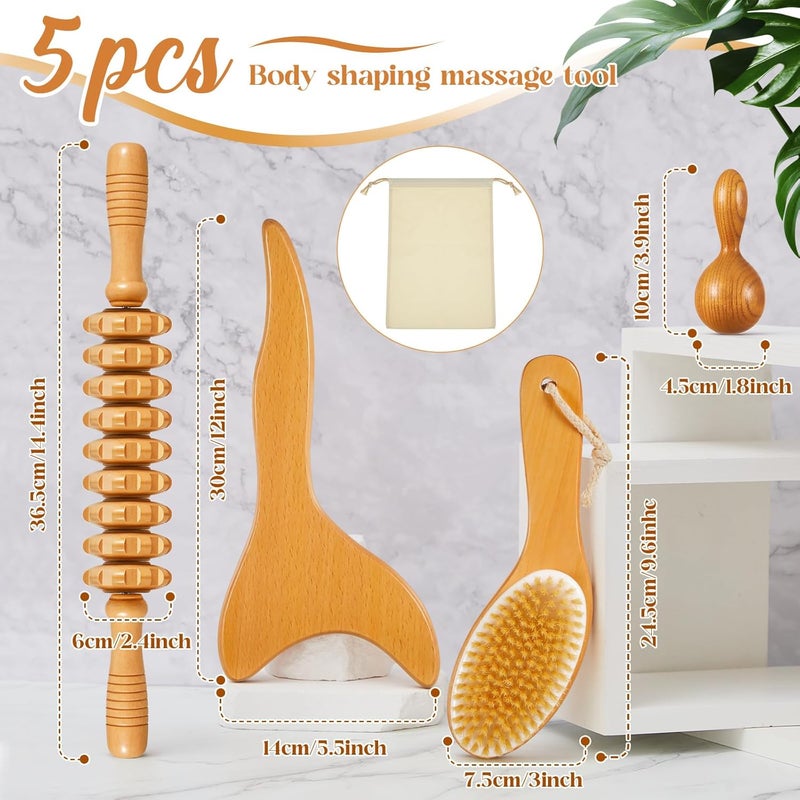 Threlaco 4in1 Wood Therapy Massage Tools Wood Body Sculpting Tools Lymphatic Drainage Massager Wooden Massager Body Shaping for Relieving Muscle Pain Smoothing and Toning Skin - Image 2