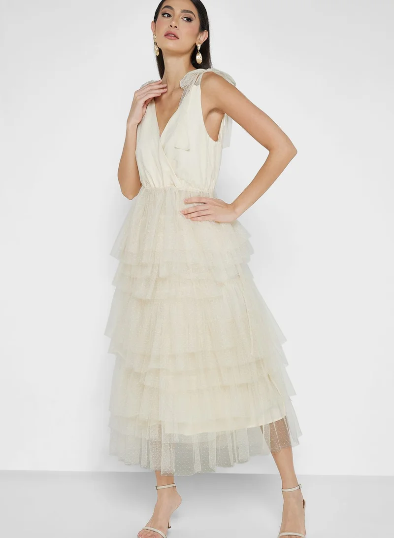 Just Me Layered Tulle Midi Dress