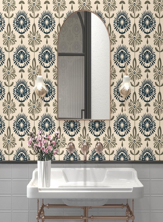 BOKEBEVE Floral Contact Paper,Boho Wallpaper Peel and Stick,Removable Wall Paper for Countertop Cabinet Walls Renter Friendly Beige 17.5 x 393.5In - Image 2