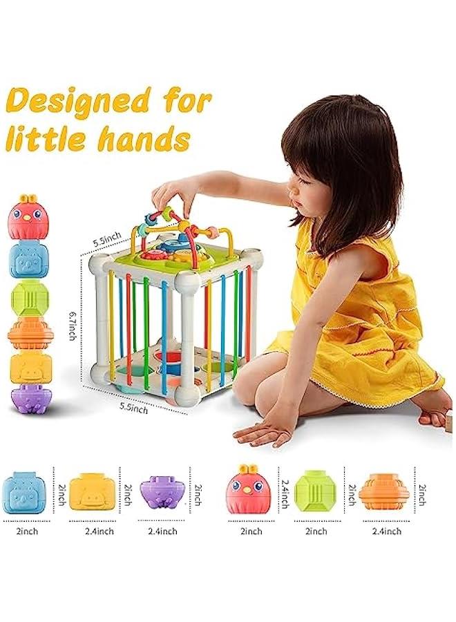 MIXDE 5 in 1 Baby Toys 6 to 12 Months, Montessori Sensory Toys Shape Sorter Colorful Cube with 10 Pcs Stacking Toys,Developmental Learning Toys for Girls Boys Gifts - Image 2