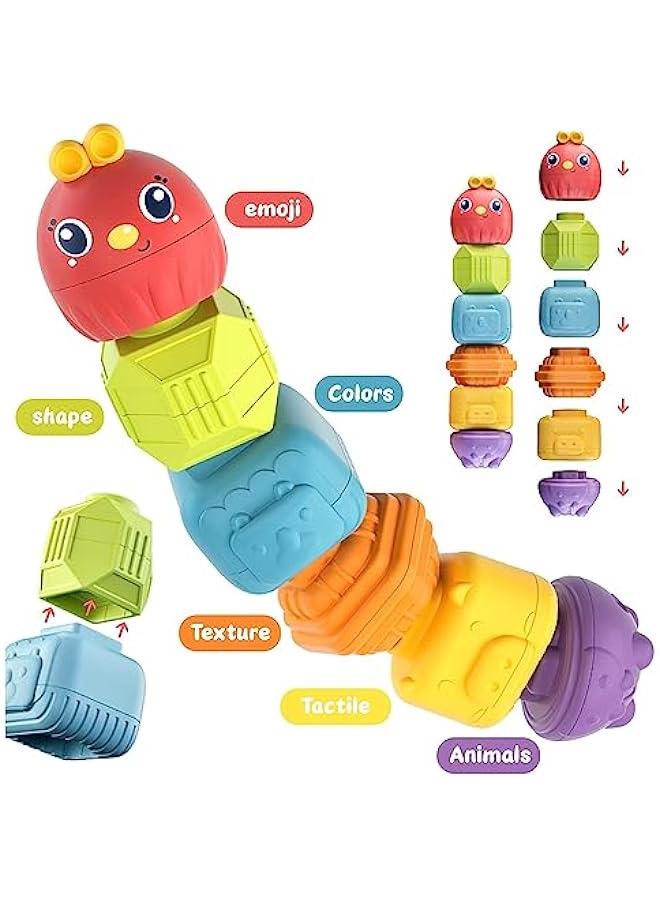 MIXDE 5 in 1 Baby Toys 6 to 12 Months, Montessori Sensory Toys Shape Sorter Colorful Cube with 10 Pcs Stacking Toys,Developmental Learning Toys for Girls Boys Gifts - Image 3