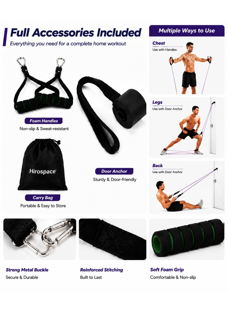 Hirospace Resistance Bands Set for Home Gym, 4 Resistance Levels with Handles, Door Anchor & Carry Bag for Full Body & Glute Training - Image 3