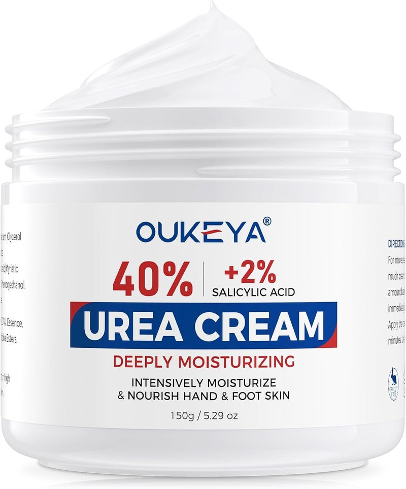 OUKEYA Urea Cream New Formula 40 plus Salicylic Acid 2 Urea Foot Hand Cream for Cracked Heels and Dry Skin Urea Lotion for Deep Moisturizing Callus Remover Nourishes Soften Foot Moisturiser