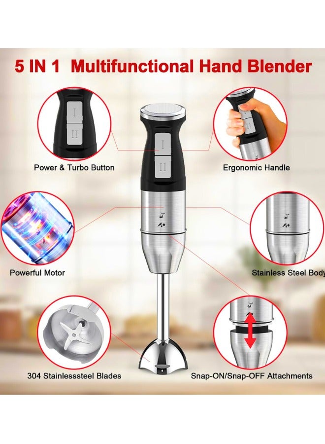 Chase Up 5-in-1Hand Blender,2-Speed Immersion Multi-Purpose Stainless Steel Stick Blender,800ml Mixing Beaker,500ml Food Processor,Whisk,froth,Masher,chop,Splash Control(Black - Image 2
