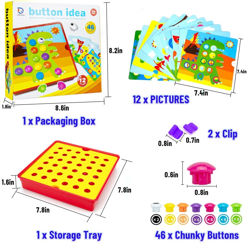 AluAbi Button Art Toys for Toddlers 3-5 Years Old,Educational Color Matching Mosaic Pegboard & Fine Motor Skills Game,Early Preschool Learning Crafts Activity for Boys & Girls,Gifts for Kids Ages 3+ - Image 2