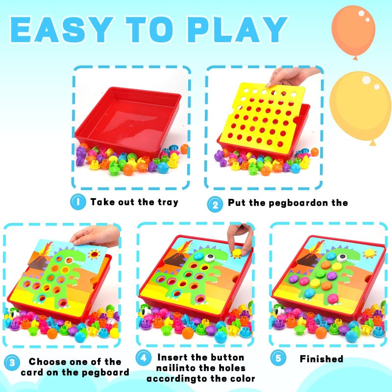AluAbi Button Art Toys for Toddlers 3-5 Years Old,Educational Color Matching Mosaic Pegboard & Fine Motor Skills Game,Early Preschool Learning Crafts Activity for Boys & Girls,Gifts for Kids Ages 3+ - Image 3