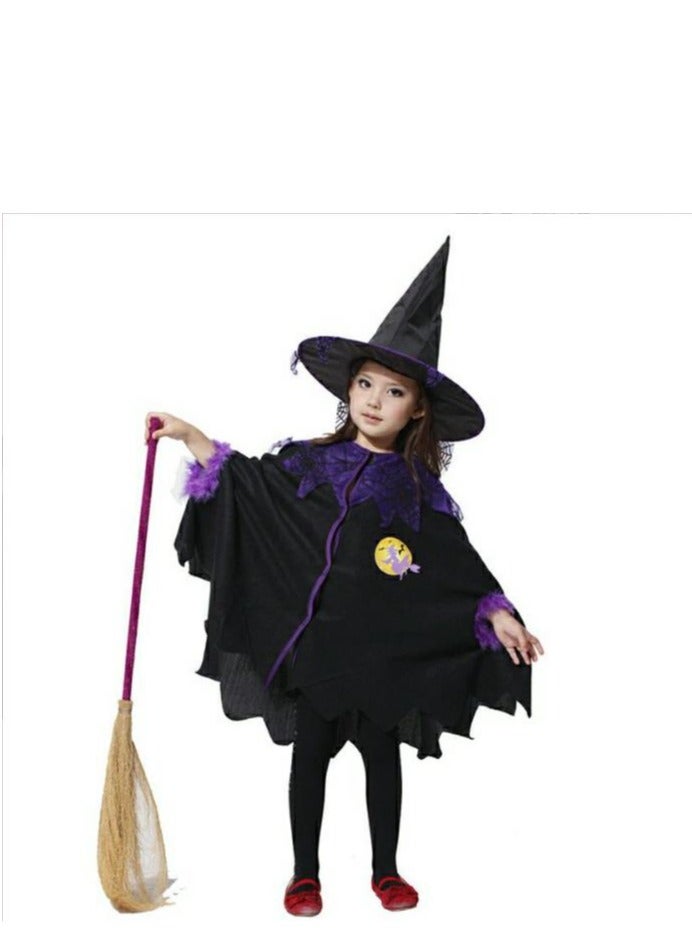 Golden Costumes for Girls Witch Cloak Costume with Hat & Broom  Kids Fancy Party Dress Up Outfit Stage Performance Costume for  Birthday and Party(110cm) - Image 1