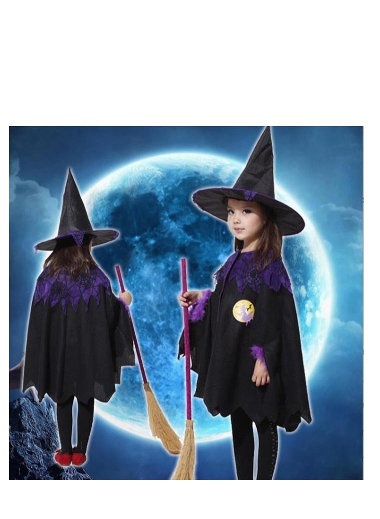 Golden Costumes for Girls Witch Cloak Costume with Hat & Broom  Kids Fancy Party Dress Up Outfit Stage Performance Costume for  Birthday and Party(110cm) - Image 3