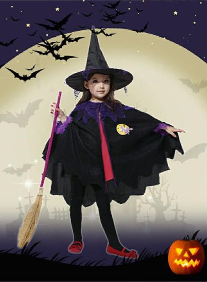 Golden Costumes for Girls Witch Cloak Costume with Hat & Broom  Kids Fancy Party Dress Up Outfit Stage Performance Costume for  Birthday and Party(110cm) - Image 4
