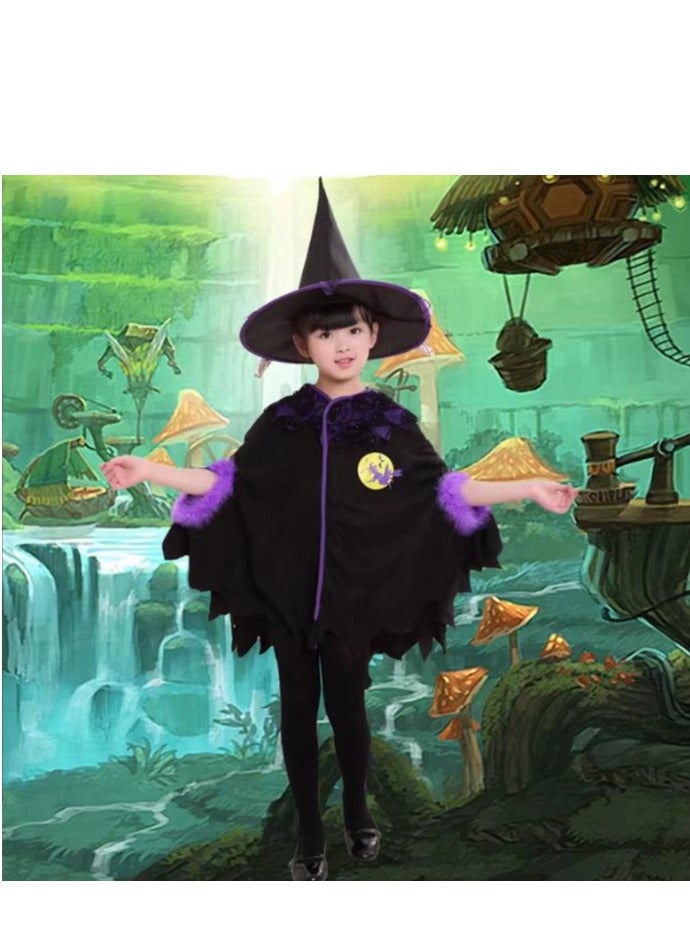Golden Costumes for Girls Witch Cloak Costume with Hat & Broom  Kids Fancy Party Dress Up Outfit Stage Performance Costume for  Birthday and Party(110cm) - Image 5