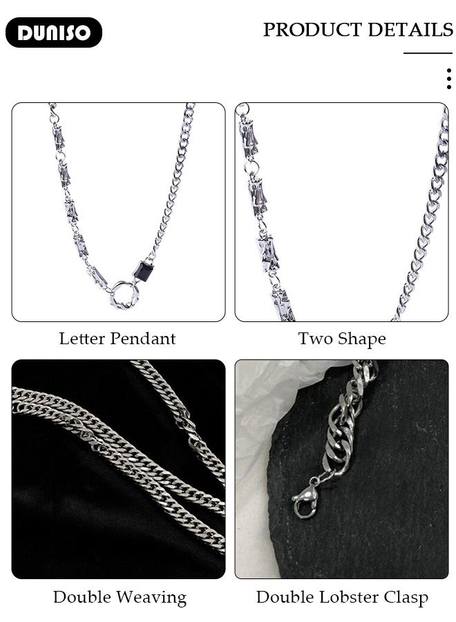 DUNISO 2 Pcs Unisex Stainless Necklace and Bracelet Set Gift with Black Diamond Pendant Fashion Short Thick Chain Party Accessories - Image 3