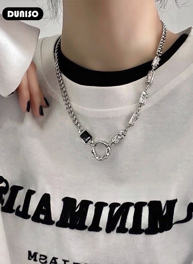 DUNISO 2 Pcs Unisex Stainless Necklace and Bracelet Set Gift with Black Diamond Pendant Fashion Short Thick Chain Party Accessories - Image 5