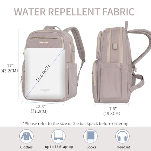 EMPSIGN Laptop Backpack Purse for Women and Men with USB Charging Port, 15.6 Inch Travel Water Resistant Quilted Backpack, High-Capacity 30L Work Business Computer Backpack, Quilted Grey Pink - Image 2