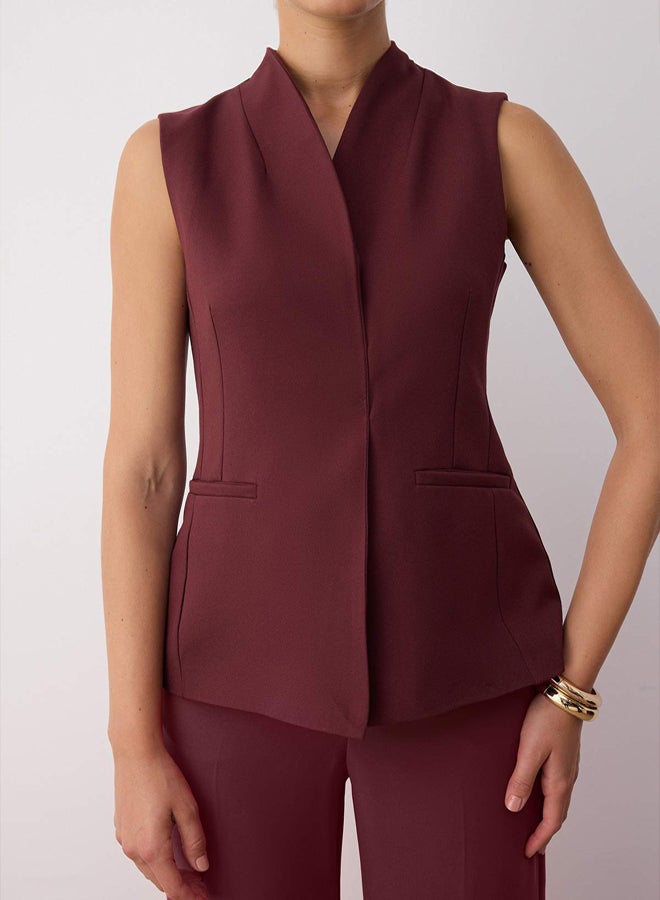 trendyol Burgundy Hidden Button Stand Collar Woven Vest - Image 3