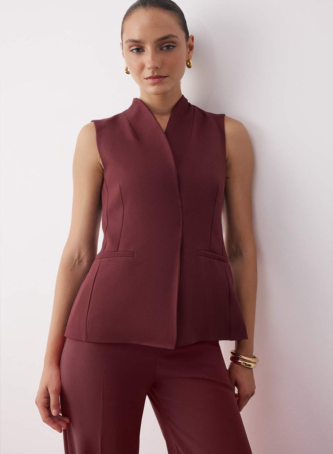 trendyol Burgundy Hidden Button Stand Collar Woven Vest - Image 2