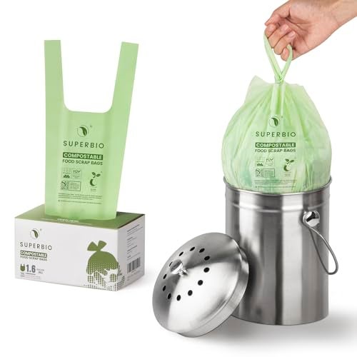 SUPERBIO 1.6 Gallon Handle Tie Compostable Food Scrap Bags For Counter Top Compost Bin, Small Compost Bags, 50 Count, 6 Liter, BPI & OK compost INDUSTRIAL Certified - Image 2