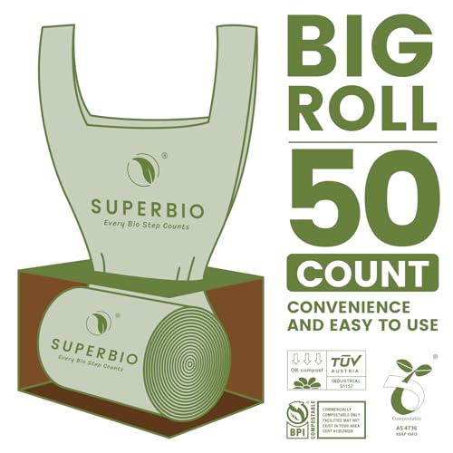 SUPERBIO 1.6 Gallon Handle Tie Compostable Food Scrap Bags For Counter Top Compost Bin, Small Compost Bags, 50 Count, 6 Liter, BPI & OK compost INDUSTRIAL Certified - Image 4