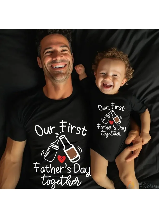 ماتشينج فاميلي اوتفيتس طقم ملابس متطابقة للأب والطفل في أول عيد أب | طقم تي شيرت ورومبر Daddy and Me | ملابس متطابقة للأب والابن | هدية أول عيد أب لنا معًا كعائلة