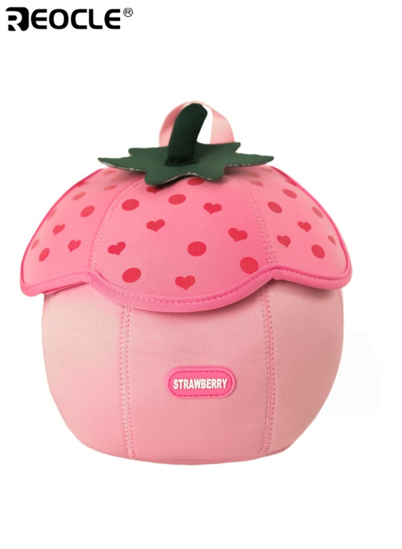 REOCLE Kids' Cartoon Strawberry-Shaped Backpack Fun Fruit Inspired Bag with Top Handle & Playful Details Adorable Accessory for Toddlers & Preschoolers - Image 3
