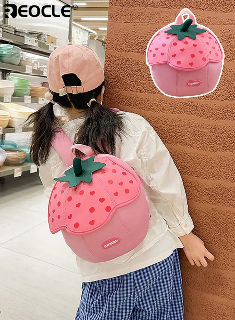 REOCLE Kids' Cartoon Strawberry-Shaped Backpack Fun Fruit Inspired Bag with Top Handle & Playful Details Adorable Accessory for Toddlers & Preschoolers - Image 1