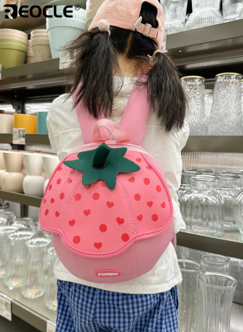 REOCLE Kids' Cartoon Strawberry-Shaped Backpack Fun Fruit Inspired Bag with Top Handle & Playful Details Adorable Accessory for Toddlers & Preschoolers - Image 5