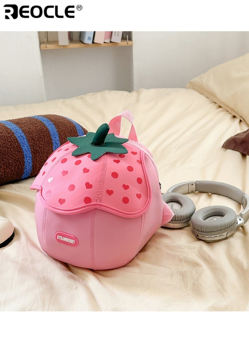 REOCLE Kids' Cartoon Strawberry-Shaped Backpack Fun Fruit Inspired Bag with Top Handle & Playful Details Adorable Accessory for Toddlers & Preschoolers - Image 4