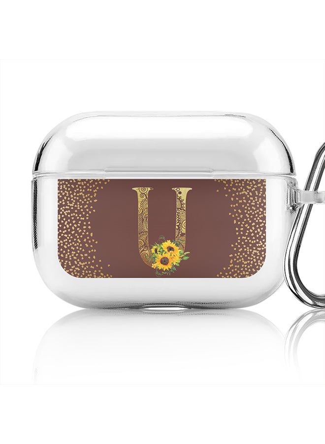 Stylizedd Classic Clear printed Case for Apple AirPods Pro 2nd Generation Thin Transparent Cover - Custom Monogram Initial Letter Mandala Floral Pattern Alphabet - U (Brown ) - Image 1