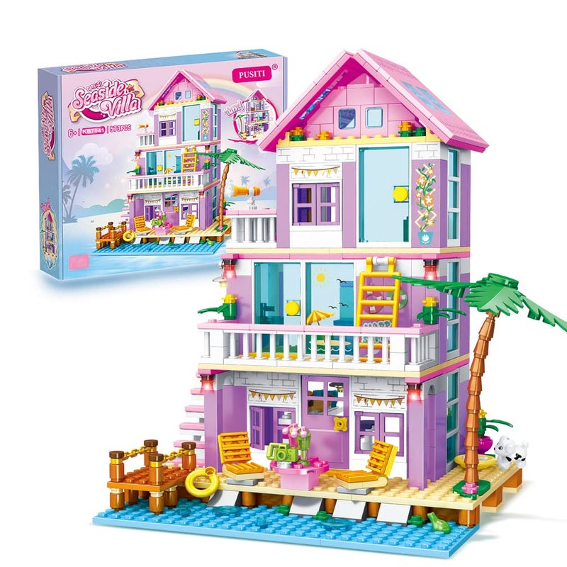 PUSITI Seaside Villa Building Set 573 Pieces Toys for Girls Building Blocks House Beach Villa Construction Bricks Holiday Cottage Bricks Toys for Girls Age 6 - Image 2