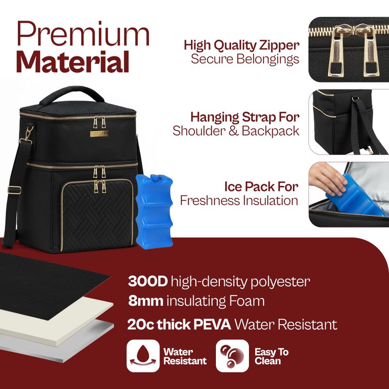 Castal Breast Pump Bag Spectra S1 S2â€“Insulated Spectra Pump Bag, Breastmilk Cooler Bag with Ice Packâ€“Leak-Proof Double Layer Breast Pump Travel Bag Holds 6 Milk Bottles with Elastic Strapâ€“Black - Image 3