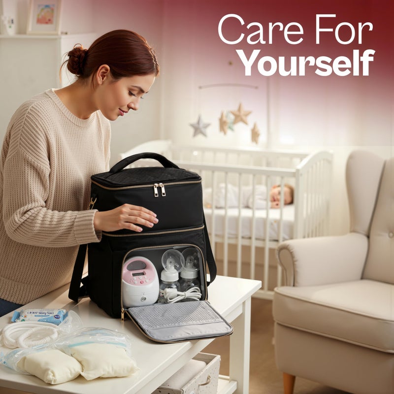 Castal Breast Pump Bag Spectra S1 S2â€“Insulated Spectra Pump Bag, Breastmilk Cooler Bag with Ice Packâ€“Leak-Proof Double Layer Breast Pump Travel Bag Holds 6 Milk Bottles with Elastic Strapâ€“Black - Image 5