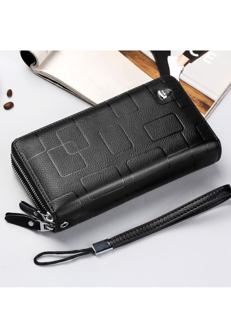 Joyelink محفظة جلدية أصلية للرجال حقيبة كلاش طويل بسحاب جلدية حافظة جوال هندسية حقيبة يد صغيرة عادية - Image 5