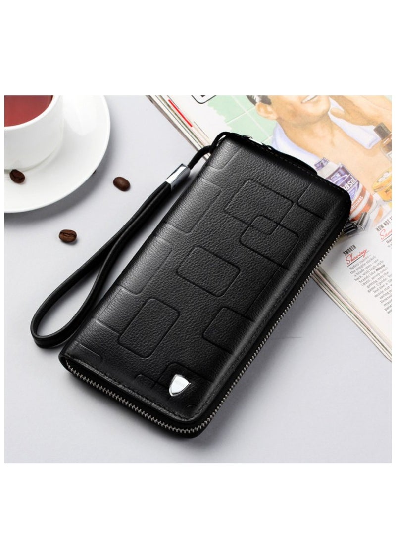 Joyelink محفظة جلدية أصلية للرجال حقيبة كلاش طويل بسحاب جلدية حافظة جوال هندسية حقيبة يد صغيرة عادية - Image 4