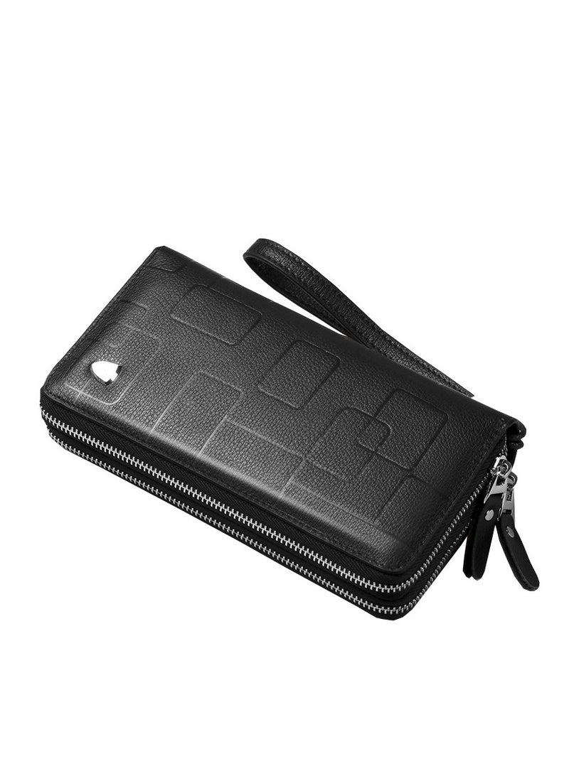 Joyelink محفظة جلدية أصلية للرجال حقيبة كلاش طويل بسحاب جلدية حافظة جوال هندسية حقيبة يد صغيرة عادية - Image 3