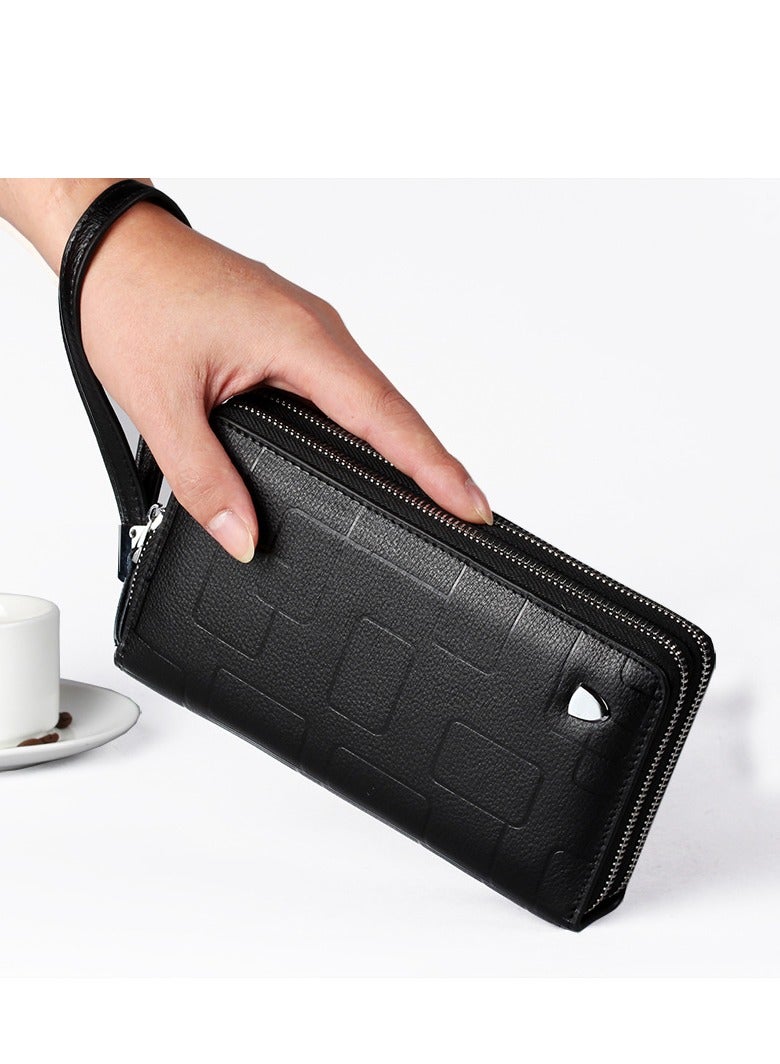 Joyelink محفظة جلدية أصلية للرجال حقيبة كلاش طويل بسحاب جلدية حافظة جوال هندسية حقيبة يد صغيرة عادية - Image 2