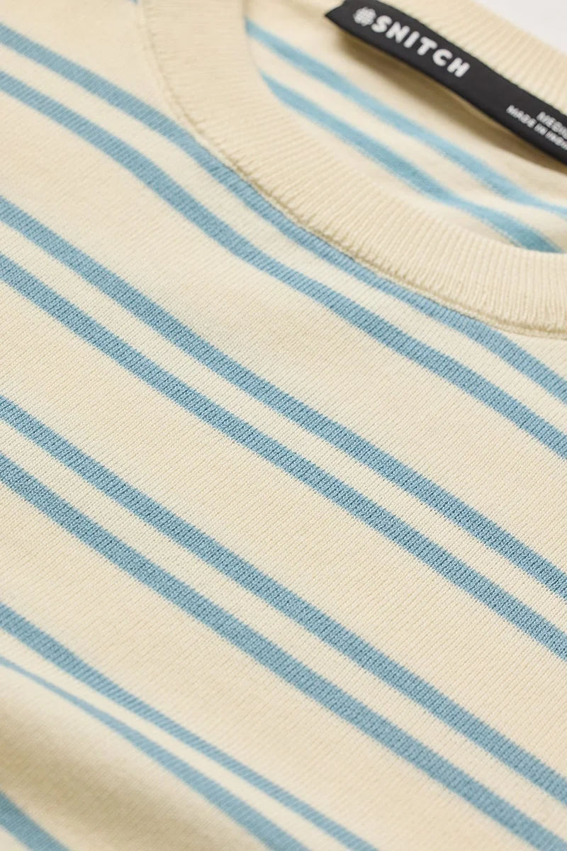 سنيتش Beige Striped Half Sleeve Slim Fit T-Shirt