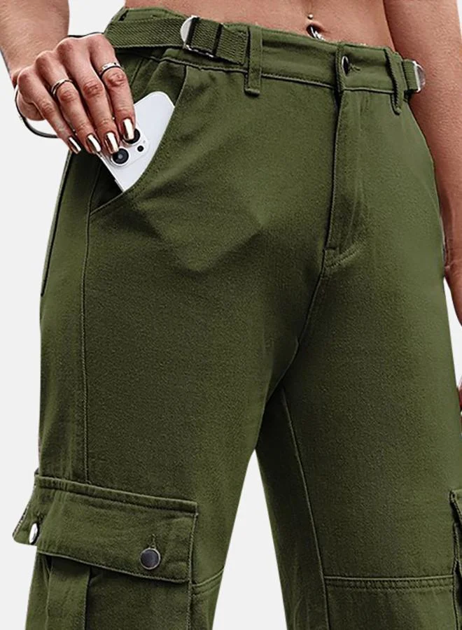YUNIQEE Green Denim Cargo Pants