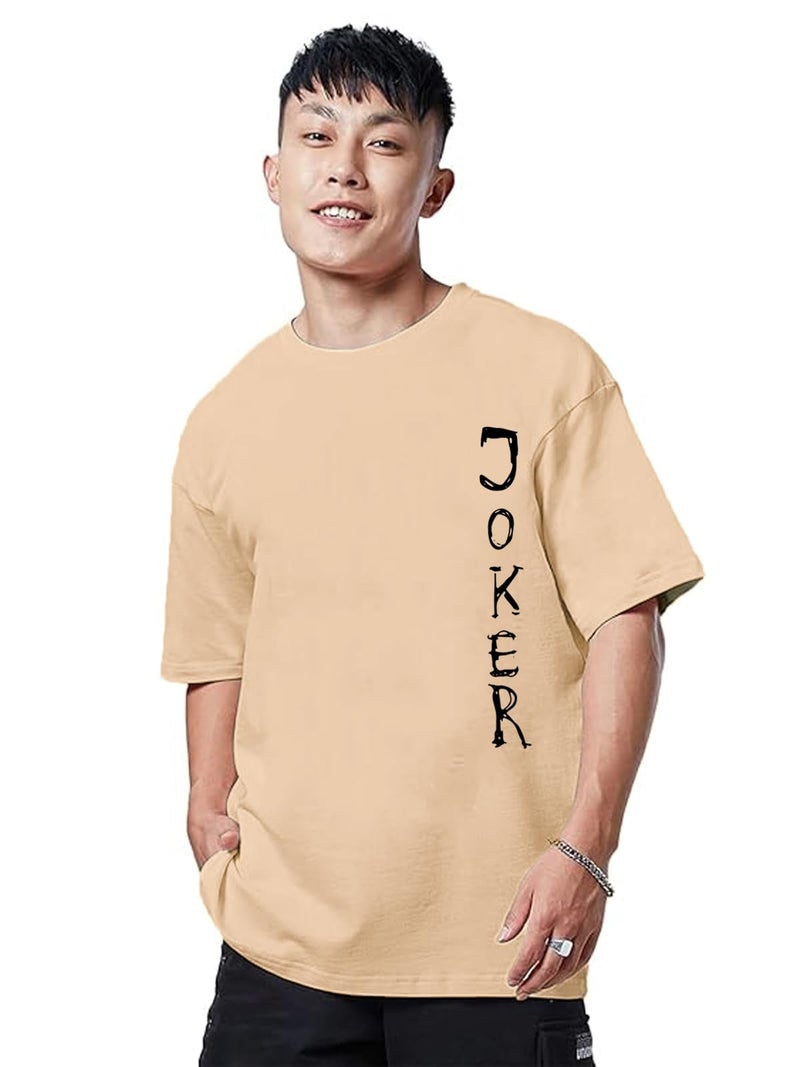 Veirdo® Pure Cotton Oversized Baggy Fit Joker Graphic Printed Beige T-Shirt for Men/Boys (OS_V_Joker_BG_XL) - Image 4