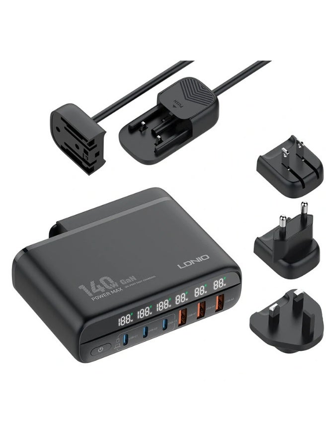 LDNIO Charger GaN 140W Super Fast Charger SIX Port Support QC5/QC4+/QC3.0/PPS/AFC/FCP/SCP- Black - Image 1