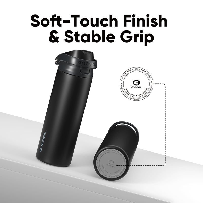 ENCOOL Leakproof Insulated Water Bottle with Straw Dual-Sip Water Bottle Bag-Safe Design for Work, Commute & Gym â€“ Keeps Drinks Cold All Day, 24 oz, Jet Black - Image 5
