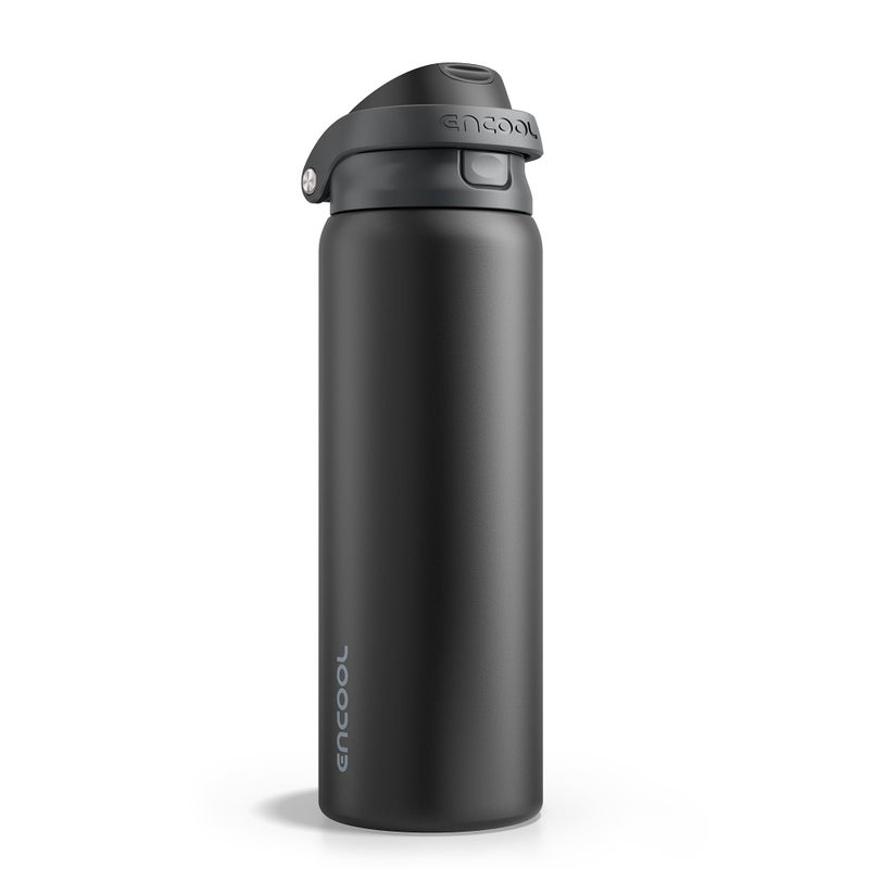 ENCOOL Leakproof Insulated Water Bottle with Straw Dual-Sip Water Bottle Bag-Safe Design for Work, Commute & Gym â€“ Keeps Drinks Cold All Day, 24 oz, Jet Black - Image 1